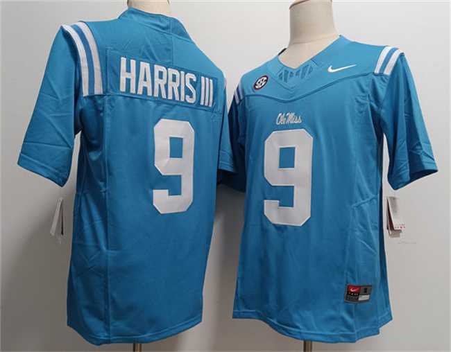 Mens Ole Miss Rebels #9 Tres Harris III Powder Blue F.U.S.E. Stitched Football Jersey